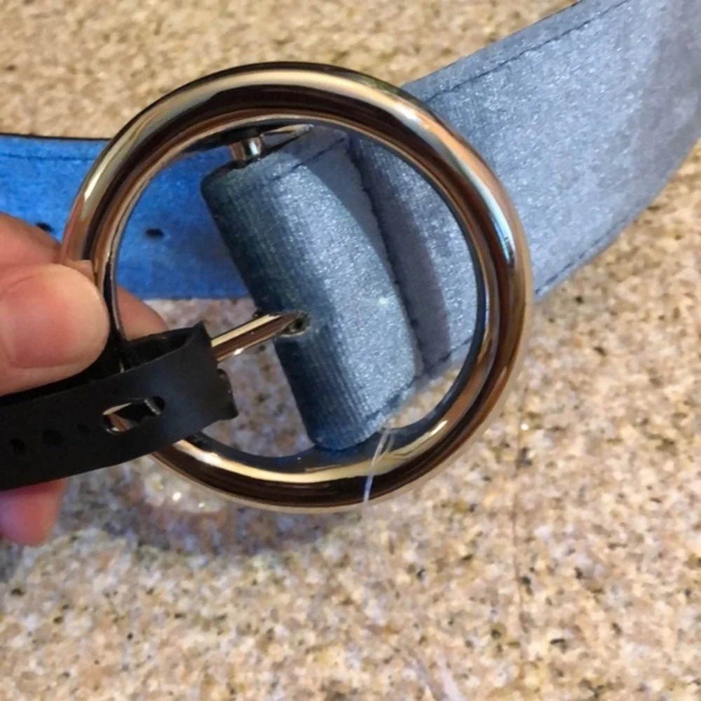 Steve Madden Belt- Teal Velour/‎ Black Reversible